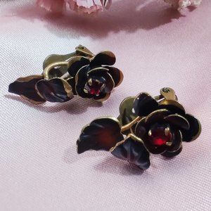 Vintage Austrian Gothic Rose Earrings Halloween